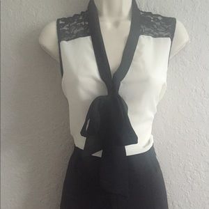 NWT:Unique Spectrum Sheer Ivory Blouse, Black Bow.
